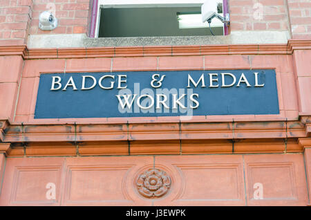 Sign at the Thomas Fattorini badge manufacturer in Birmingham's Jewellery Quarter Stock Photo