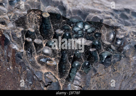 Stalagmite on black gemstone gem jewel mineral precious stone caption Stock Photo