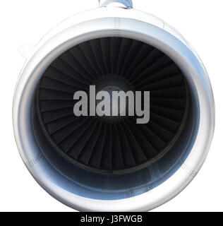 Isolated airplane turbine on white background. Aircraft modern metal turbo fan Stock Photo