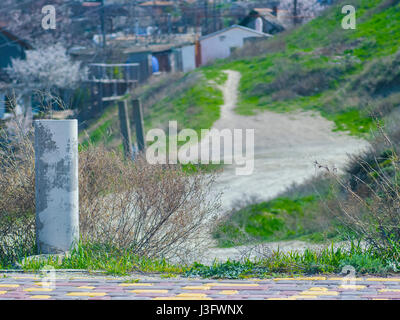 Limiting the Column on the viewport near the road Stock Photo