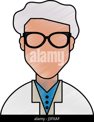 color pencil half body faceless elderly man with glasses Stock Vector