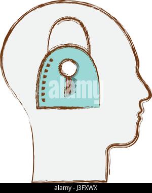 line silhouette head with padlock inside Stock Vector Image & Art - Alamy