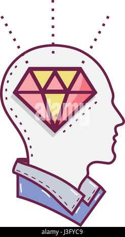 color silhouette head with diamond inside Stock Vector