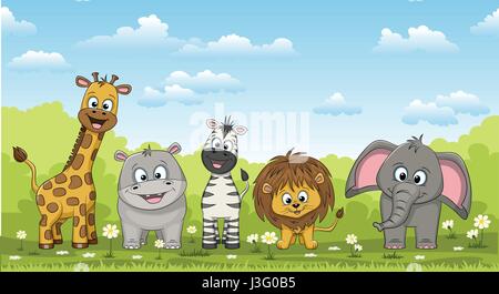 Illustration of different cute wild animals Stock Vector