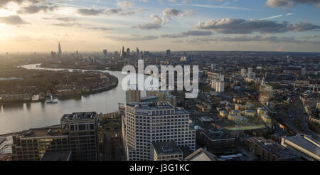 Looking west over the city of London from Canary Wharf in the Docklands district. Stock Photo