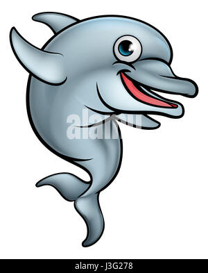 A dolphin cartoon character jumping out of the water Stock Photo