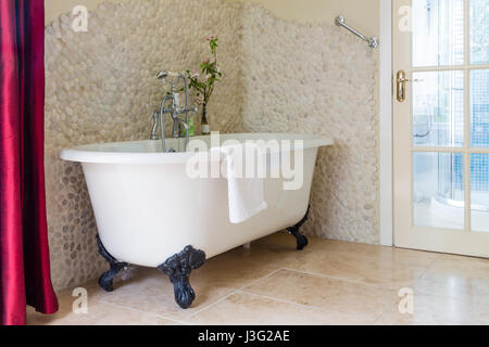 Free standing enamel pedestal bath tub Stock Photo