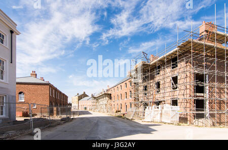 Dorchester, England, UK - May 7, 2016 - Streets of new houses under construction in Poundbury, Prince Charles's new town under construction in Dorset. Stock Photo