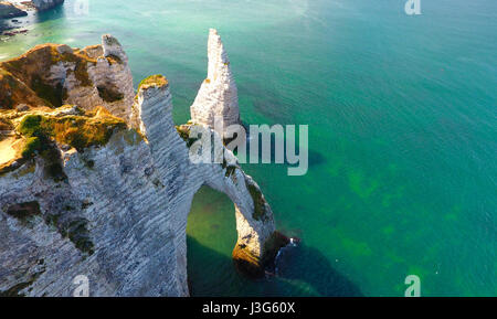 Aerial view of Etretat cliffs on the Normandy coast, Seine Maritime, France Stock Photo