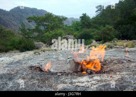 himera fire, famous place on Lycia way, located on mountain near Chirali, Kemer, Turkey Stock Photo