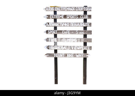 Wooden direction arrow signs isolated over white Stock Photo - Alamy