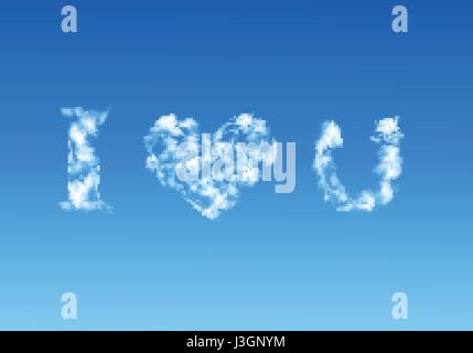 heart shaped cloud in blue sky. Stock Vector