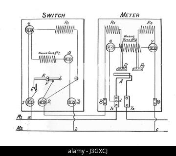 GEC two rate electricity meter, circuit (Rankin Kennedy, Electrical Installations, Vol II, 1909) Stock Photo