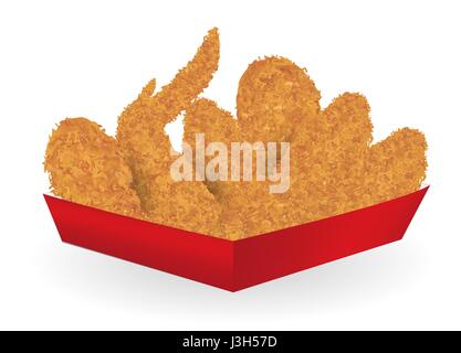 real fried chicken in a red paper box package Stock Vector