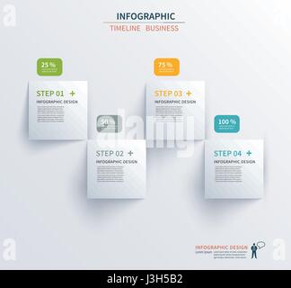 Business infographics template 4 steps with square. Can be used for workflow layout, diagram, number options,  web design, presentations Stock Vector