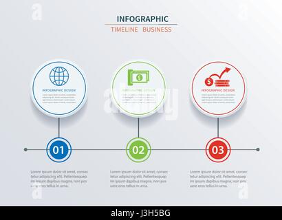 Business infographics template 3 data with circle. Can be used for workflow layout, diagram, number options,  web design, presentations Stock Vector