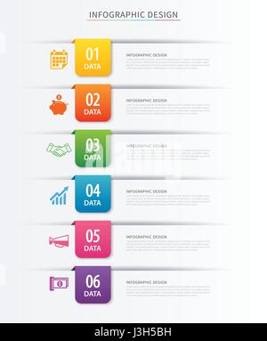 Business index infographics template with 6 data. Can be used for workflow layout, diagram, number options,  web design, presentations,tab. Stock Vector
