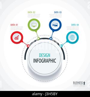 Abstract circle infographics number options template. Vector illustration background. Can be used for workflow layout, diagram, data, business step op Stock Vector