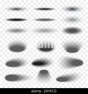 Oval shadow set transparent with soft edges isolated on checkered background. Element for product design Stock Vector