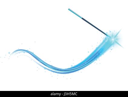 Magic wand with magical sparkle glitter trail. Vector Spelling wand on white background. Stock Vector