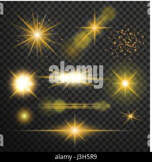 Transparent glow light effect. Star burst with sparkles.lens flares star lights and glow Stock Vector