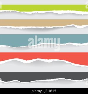 set of multicolor ripped paper and transparent background with space. Stock Vector