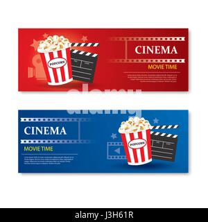 Movie time banner and coupon.Cinema template card element design. Stock Vector