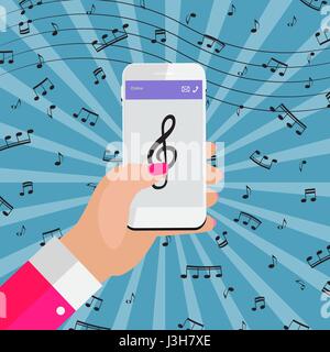 Playing music on your smartphone online from Internet. Vector Illustration. EPS10 Stock Vector