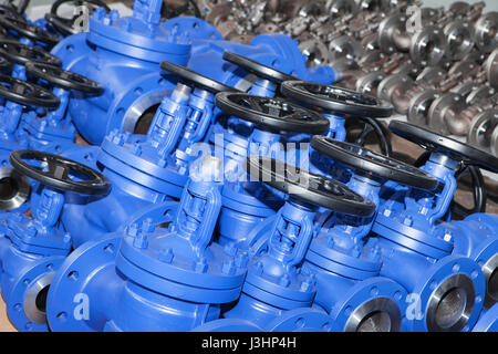 Industrial background from part of valves for power, oil or gas industry Stock Photo