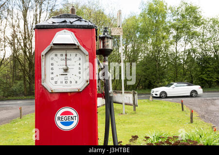 Cadley Garage retro petrol pump on a forecourt near Marlborough in Wiltshire, England, UK Stock Photo