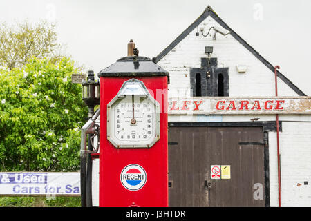 Closeup of Cadley Garage retro petrol pump on a forecourt near Marlborough in Wiltshire, England, UK Stock Photo