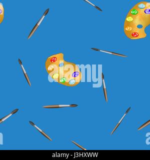 Paint and Brushes Seamless Pattern Stock Vector