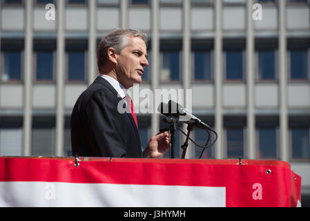 Norwegian Labor Party leader Jonas Gahr Støre attends the annual May Day celebration in Oslo, Norway, May 1, 2017. Gahr Støre could become Norway's next prime minister if his party wins national elections in September. Stock Photo