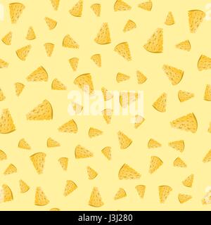 Cheese Slices Seamless Pattern on Yellow Stock Vector