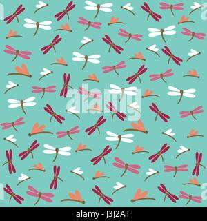 Hand drawn dragonflies seamless pattern Stock Vector