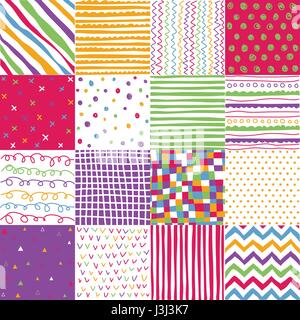 Colorful seamless patterns with fabric texture Stock Vector