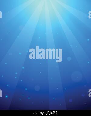 Underwater sea scene with sun light shining through water surface. Deep ocean abyss Stock Vector