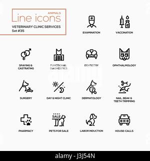 Veterinary clinic services - modern vector single line icons set Stock Vector