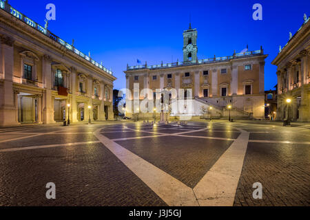 Piazza del Campidoglio and Emperor Marcus Aurelius Statue in the Morning, Rome, Italy Stock Photo