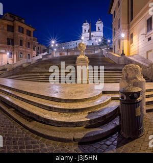 Spanish Steps and Trinita del Monti Church in the Morning, Rome, Italy Stock Photo