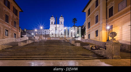 Spanish Steps and Trinita del Monti Church in the Morning, Rome, Italy Stock Photo