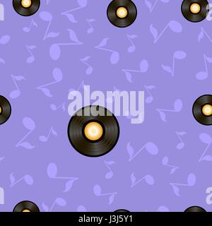 Vynil Records and Musical Notes Seamless Pattern Stock Vector
