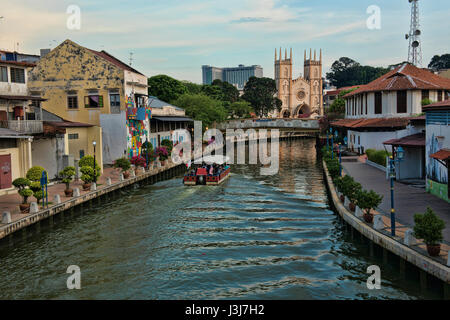 Cruise boat on the Melaka River, Malacca, Malaysia Stock Photo