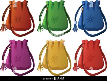 Small handbags in six colors illustration Stock Vector