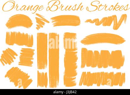 Different styles of brush strokes in orange color illustration Stock Vector