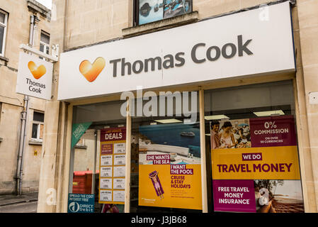 Thomas Cook store, a local UK high street travel agency. Thomas Cook Group plc is a British global travel company listed on the London Stock Exchange. Stock Photo