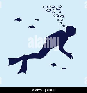 Silhouette of scuba diver swimming in the water Stock Vector