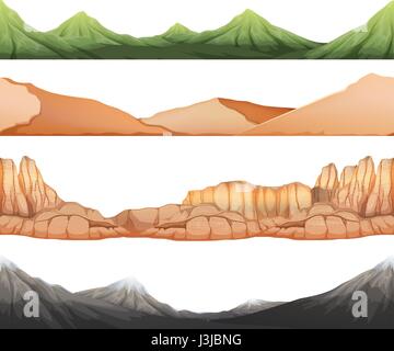 Seamless background with different views of mountains illustration Stock Vector