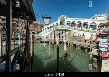 Rialto Bridge across Grand Canal in Venice. Stock Photo
