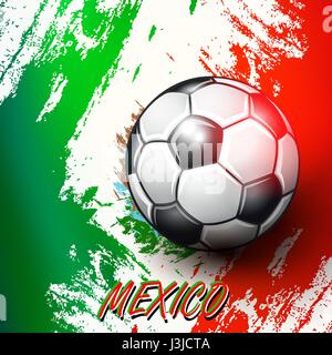 Soccer ball on Mexican flag background. Stock Vector